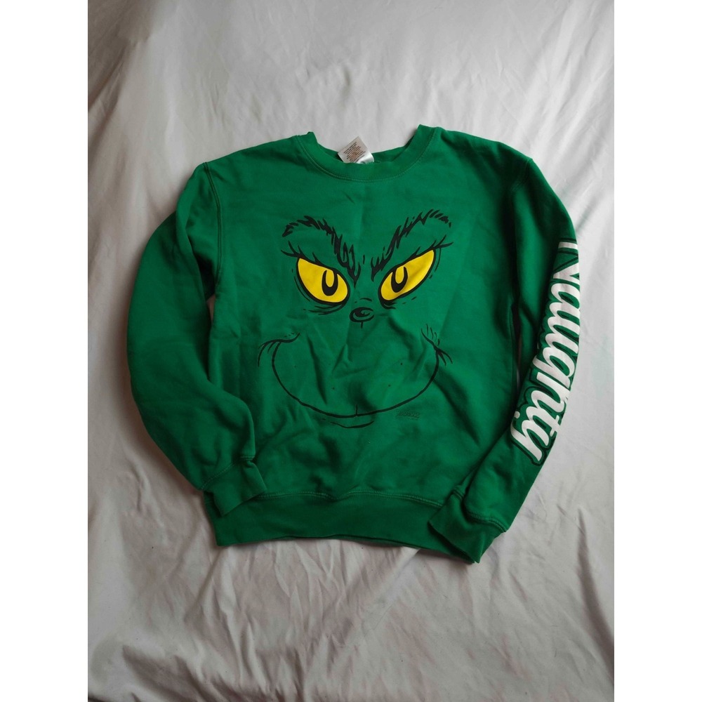 The Grinch Dr Seuss Naughty Sweatshirt Womens Size XSโ (1) Green Fleece Pullover